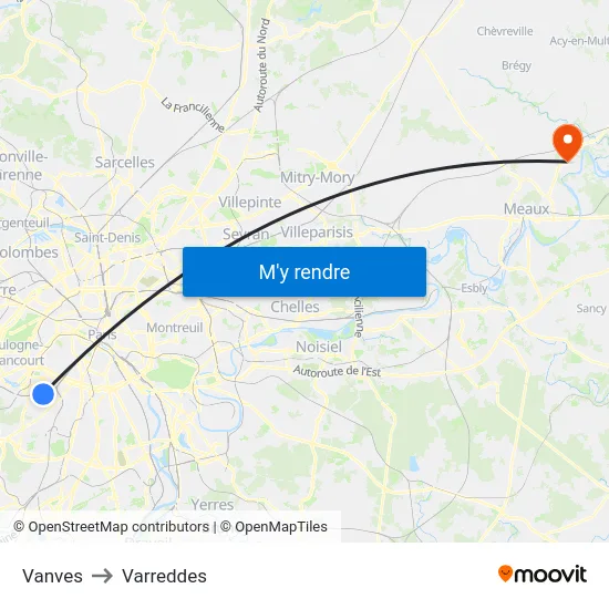 Vanves to Varreddes map