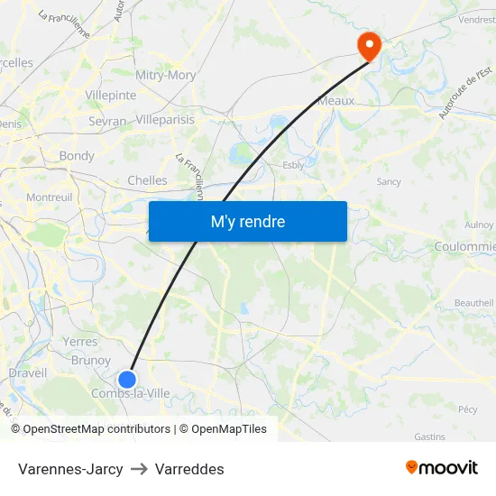 Varennes-Jarcy to Varreddes map