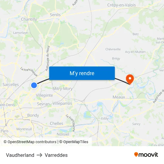 Vaudherland to Varreddes map