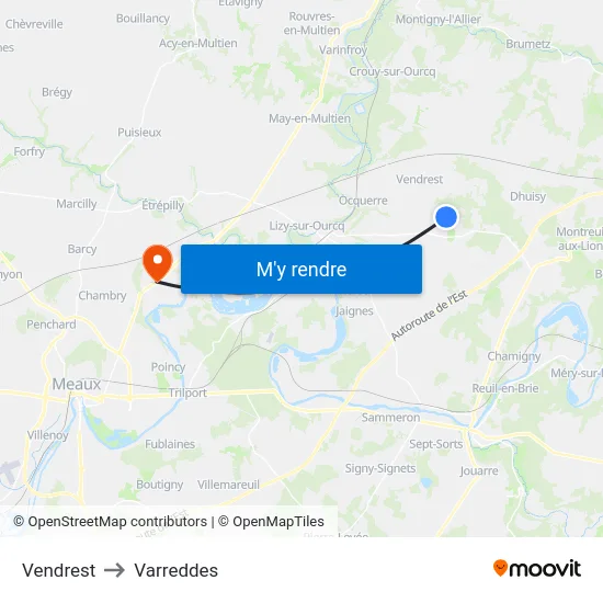 Vendrest to Varreddes map