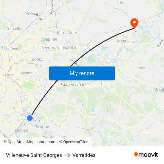 Villeneuve-Saint-Georges to Varreddes map