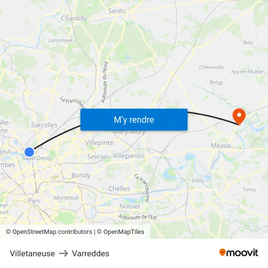 Villetaneuse to Varreddes map