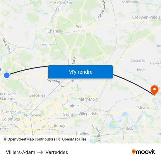 Villiers-Adam to Varreddes map