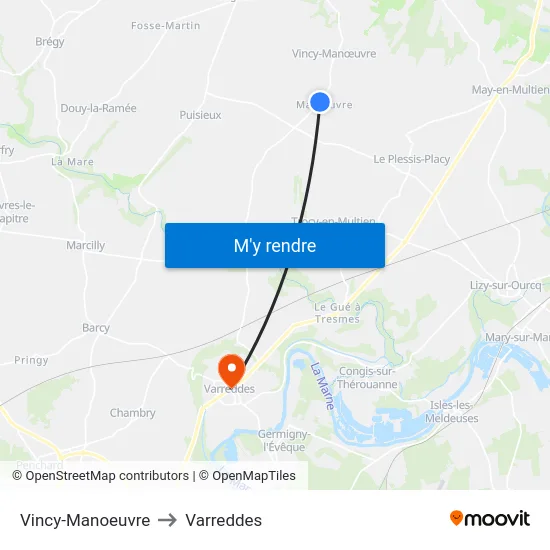 Vincy-Manoeuvre to Varreddes map