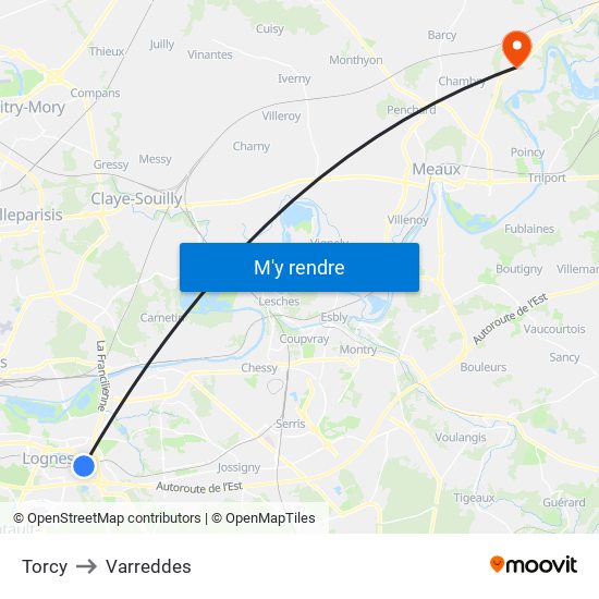 Torcy to Varreddes map