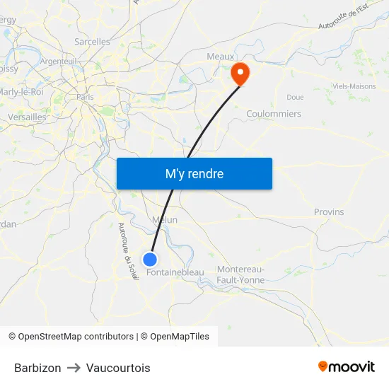 Barbizon to Vaucourtois map