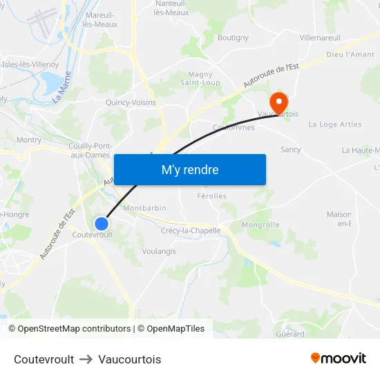 Coutevroult to Vaucourtois map