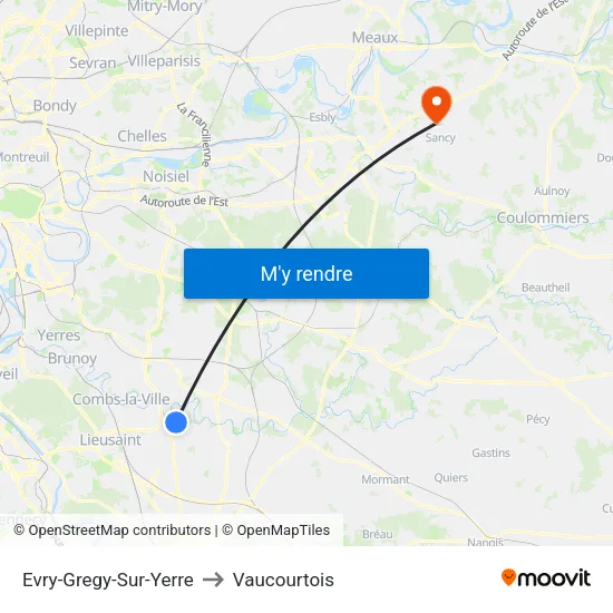 Evry-Gregy-Sur-Yerre to Vaucourtois map