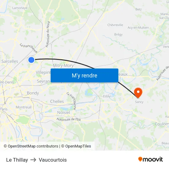 Le Thillay to Vaucourtois map