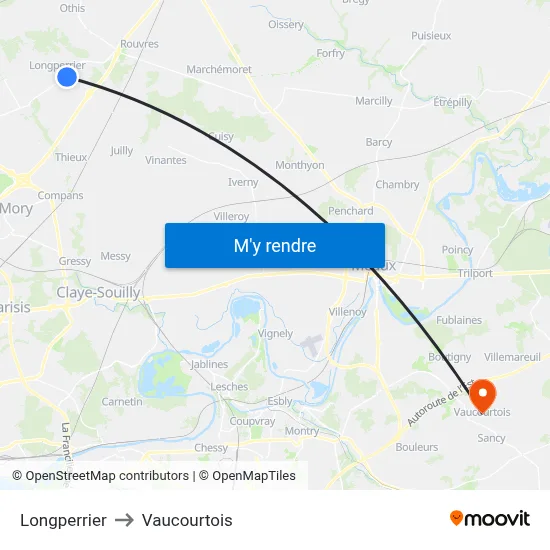 Longperrier to Vaucourtois map