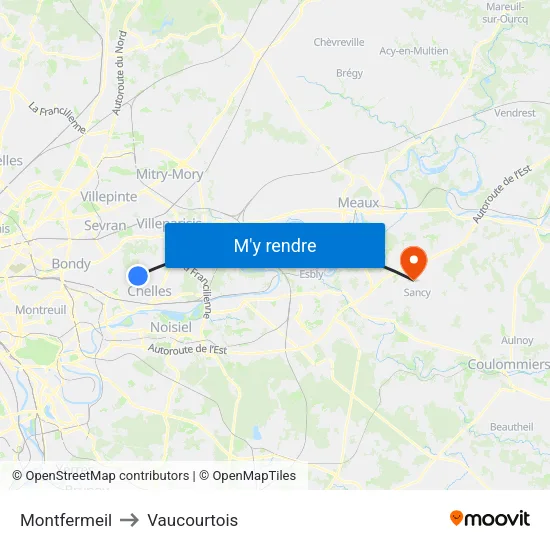 Montfermeil to Vaucourtois map