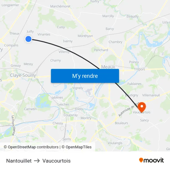 Nantouillet to Vaucourtois map