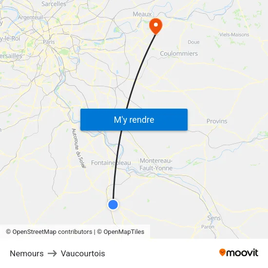 Nemours to Vaucourtois map