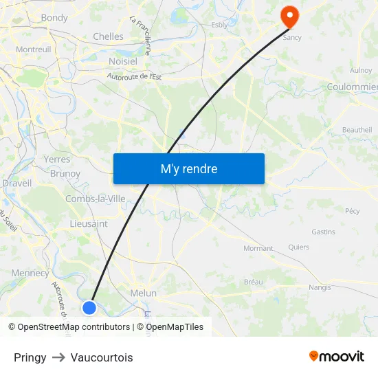 Pringy to Vaucourtois map