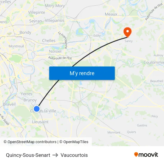 Quincy-Sous-Senart to Vaucourtois map