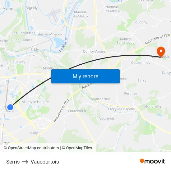 Serris to Vaucourtois map