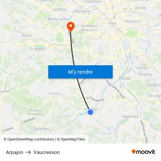 Arpajon to Vaucresson map