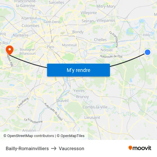 Bailly-Romainvilliers to Vaucresson map