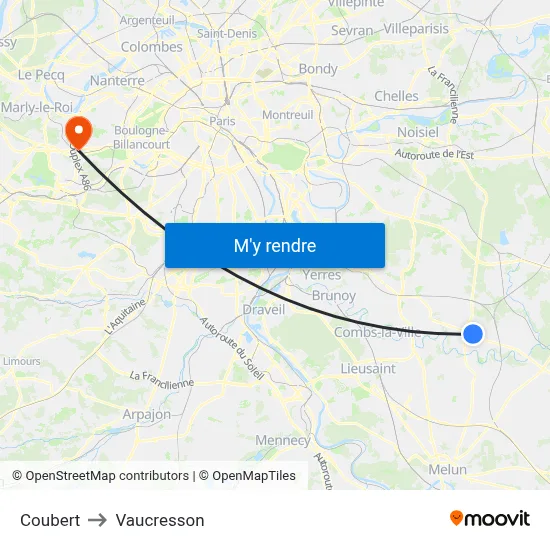 Coubert to Vaucresson map