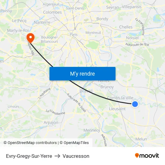 Evry-Gregy-Sur-Yerre to Vaucresson map