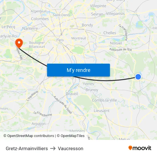 Gretz-Armainvilliers to Vaucresson map