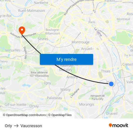 Orly to Vaucresson map