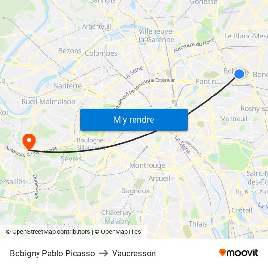 Bobigny Pablo Picasso to Vaucresson map