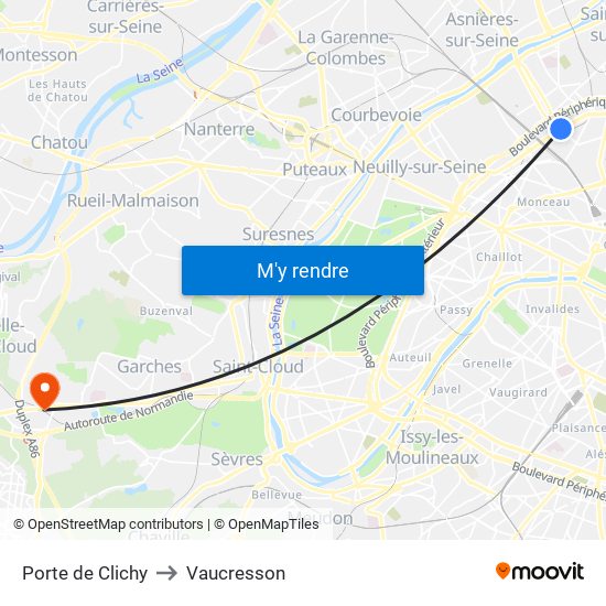 Porte de Clichy to Vaucresson map
