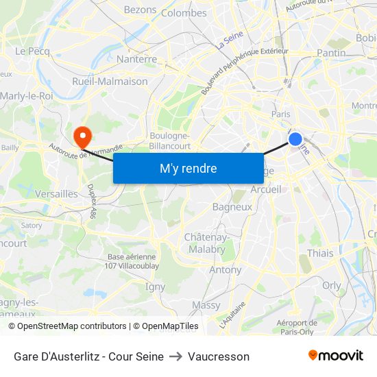 Gare D'Austerlitz - Cour Seine to Vaucresson map