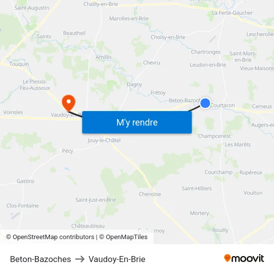 Beton-Bazoches to Vaudoy-En-Brie map