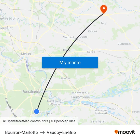 Bourron-Marlotte to Vaudoy-En-Brie map