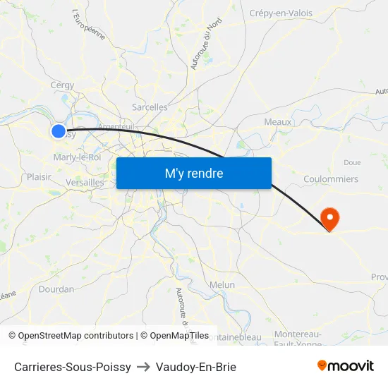 Carrieres-Sous-Poissy to Vaudoy-En-Brie map