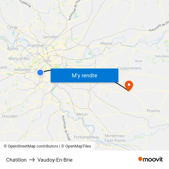Chatillon to Vaudoy-En-Brie map