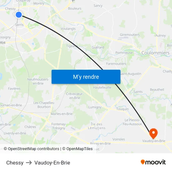 Chessy to Vaudoy-En-Brie map