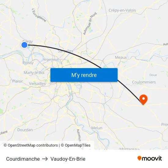 Courdimanche to Vaudoy-En-Brie map