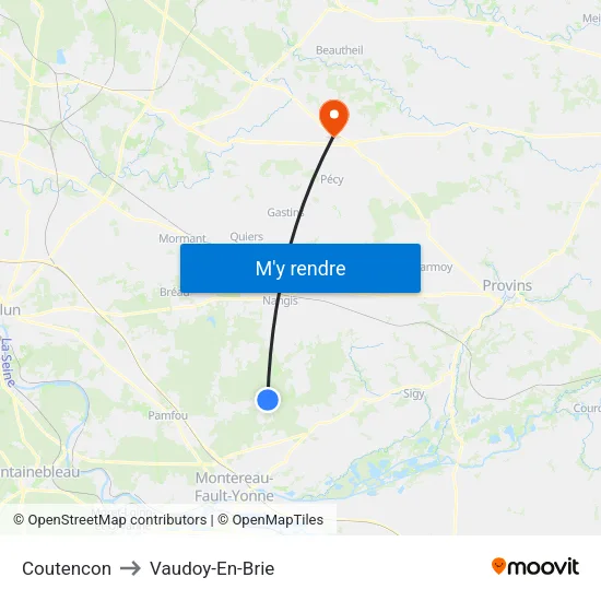 Coutencon to Vaudoy-En-Brie map