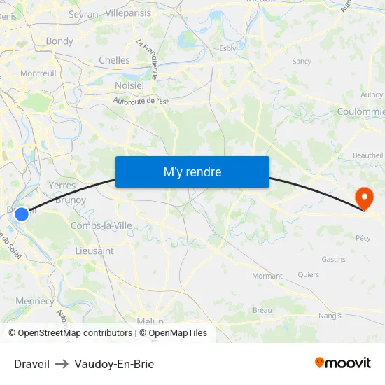 Draveil to Vaudoy-En-Brie map