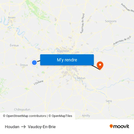 Houdan to Vaudoy-En-Brie map