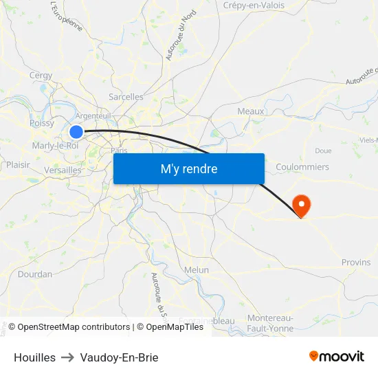 Houilles to Vaudoy-En-Brie map