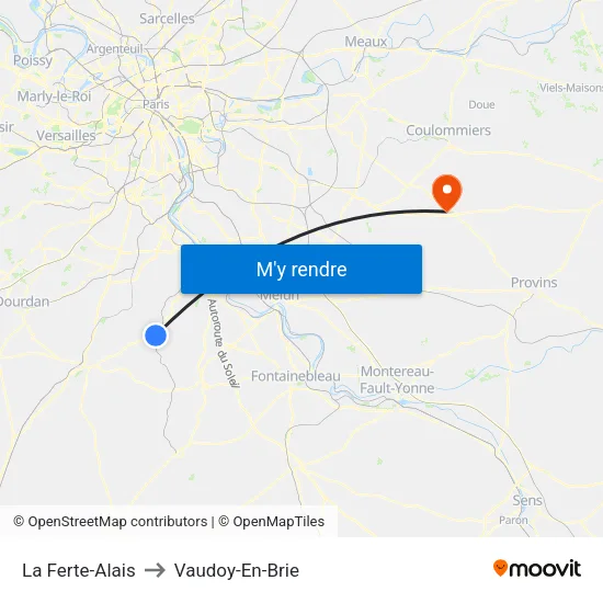 La Ferte-Alais to Vaudoy-En-Brie map