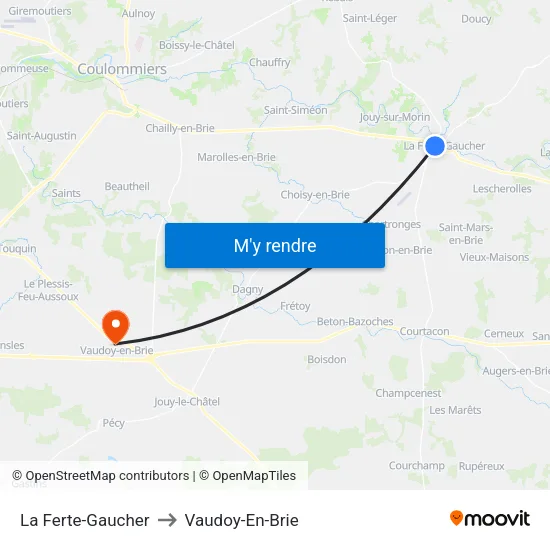 La Ferte-Gaucher to Vaudoy-En-Brie map