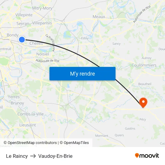 Le Raincy to Vaudoy-En-Brie map