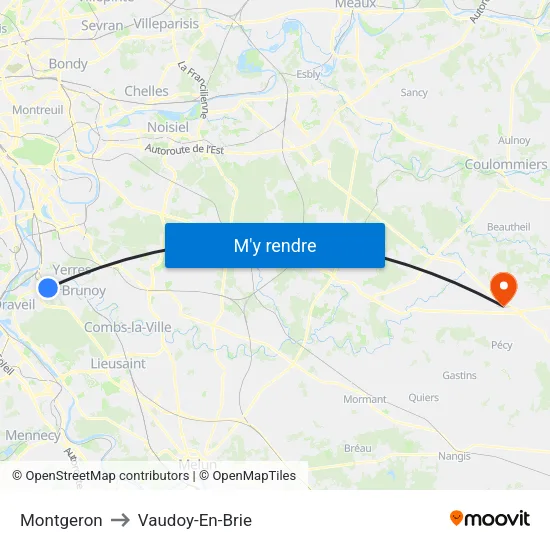 Montgeron to Vaudoy-En-Brie map