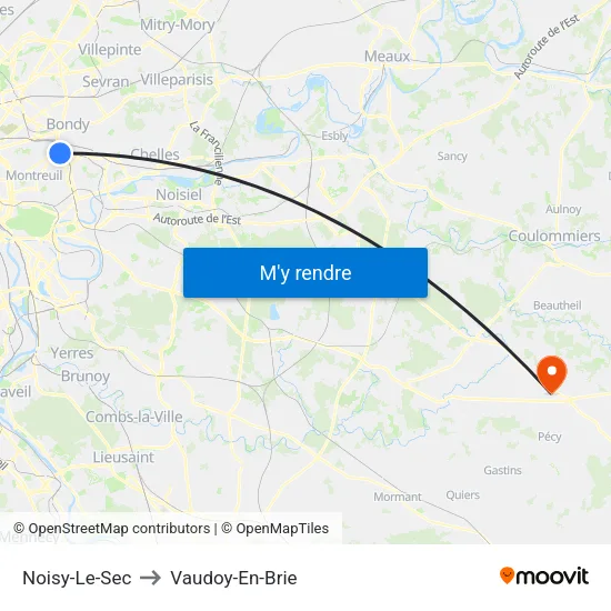 Noisy-Le-Sec to Vaudoy-En-Brie map