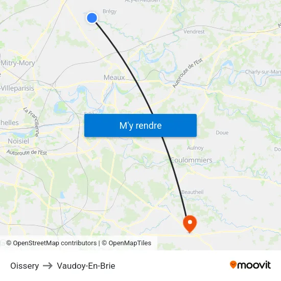 Oissery to Vaudoy-En-Brie map