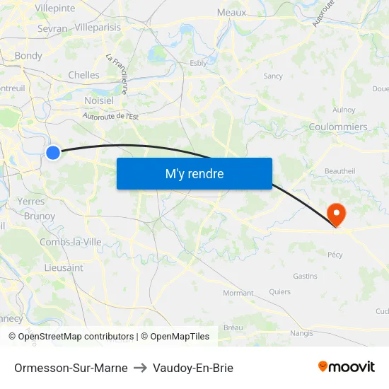 Ormesson-Sur-Marne to Vaudoy-En-Brie map