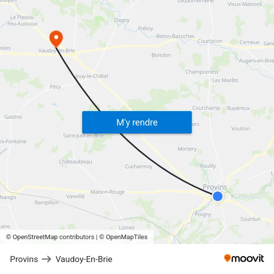 Provins to Vaudoy-En-Brie map