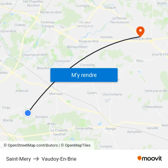 Saint-Mery to Vaudoy-En-Brie map