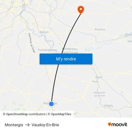 Montargis to Vaudoy-En-Brie map