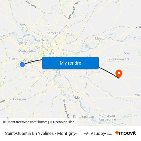 Saint-Quentin En Yvelines - Montigny-Le-Bretonneux to Vaudoy-En-Brie map